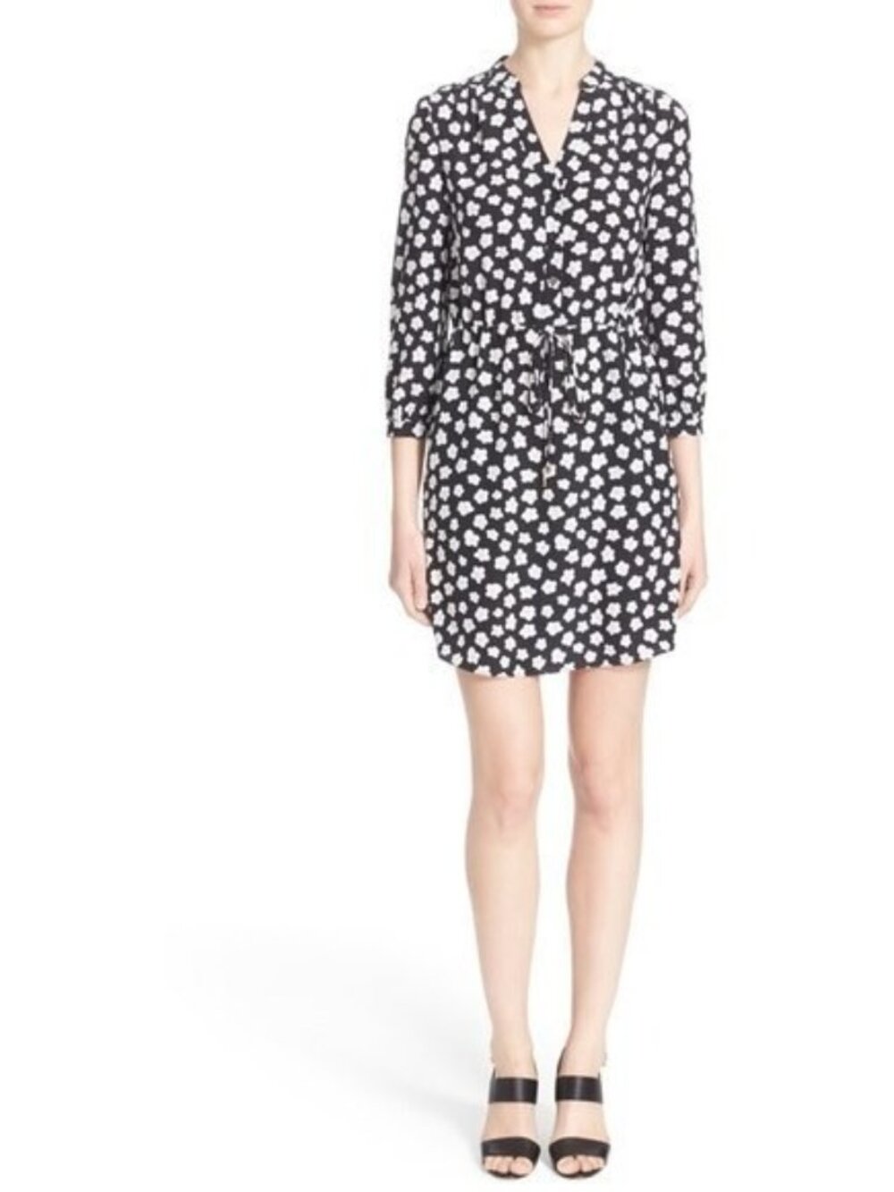 Kate Spade New York Black Floral Silk Mini Faye Mini Shirt Dress, Size M